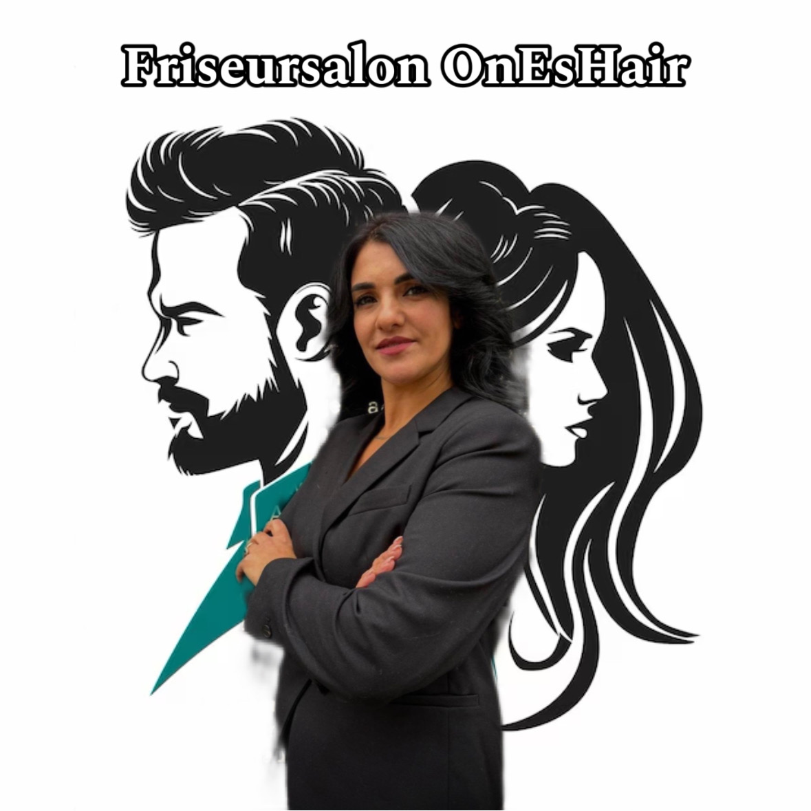 Das OnEsHair-Team vor pinkfarbener Wand mit Logo-Konzept